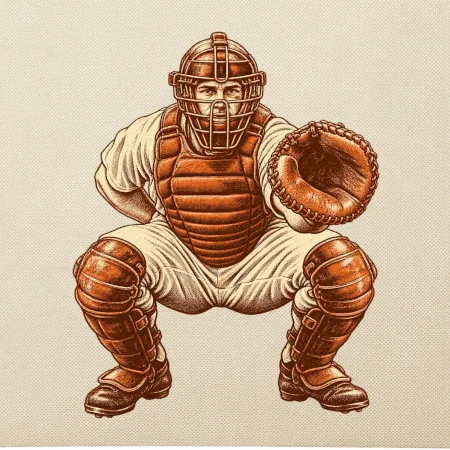 Baseballový catcher retro rytina