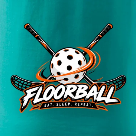 Florbalové hokejky s dierkovanou loptičkou eat sleep repeat