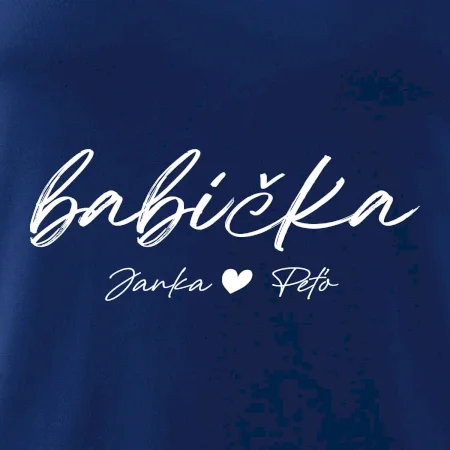 Babička Tričko s menami detí písacie písmo