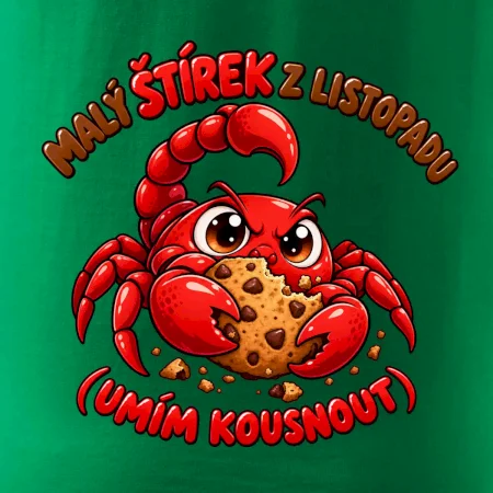 Malý novembrový škorpiónik chráni čokoládovú sušienku
