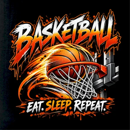 Basketbalový kôš s loptou eat sleep repeat