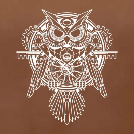 Steampunk sova čiernobiela