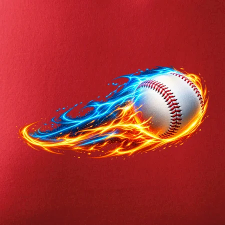 Letící baseballový míček v plamenech