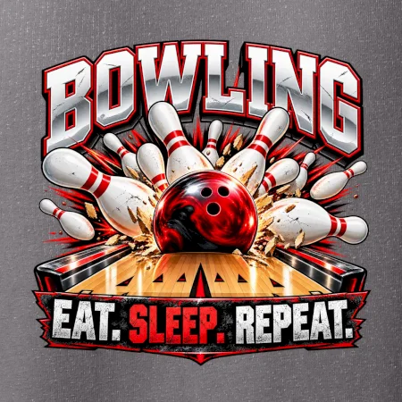 Bowlingová guľa a kolky eat sleep repeat