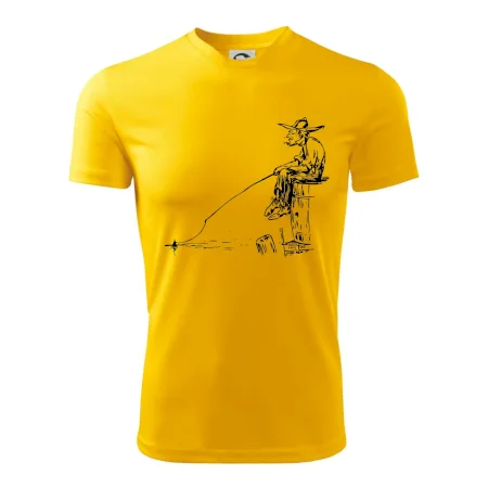 Kreslený rybár na pni