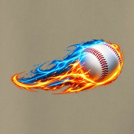 Letící baseballový míček v plamenech