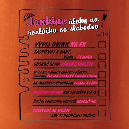 Tričko na rozlúčku s úlohami vpredu
