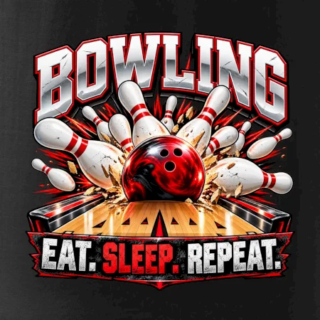 Bowlingová guľa a kolky eat sleep repeat