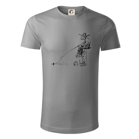 Kreslený rybár na pni