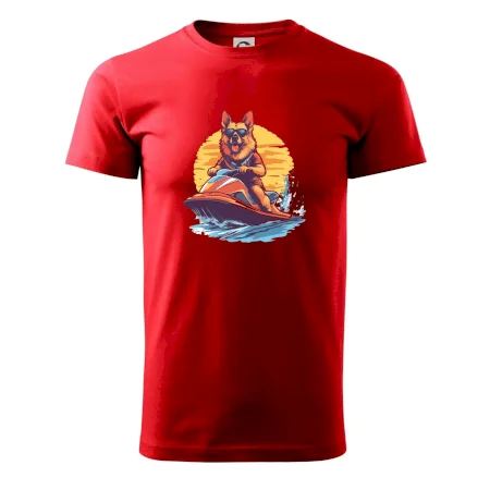 Nemecký ovčiak na vodnom skútri