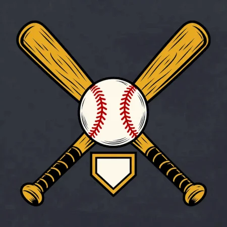 Zkřížené baseballové pálky a míček