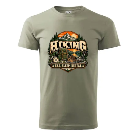 Turistický batoh v horách eat sleep repeat