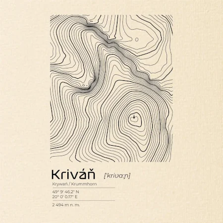 Kriváň - vrstevnice v obdĺžniku