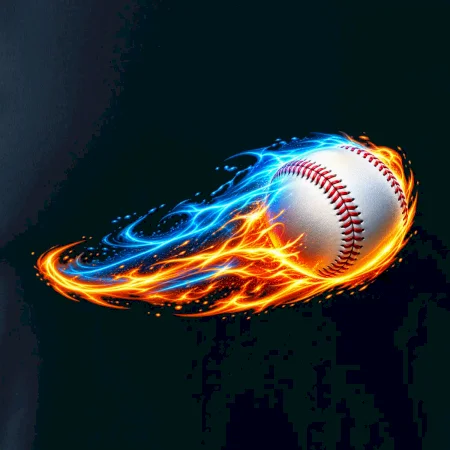 Letící baseballový míček v plamenech