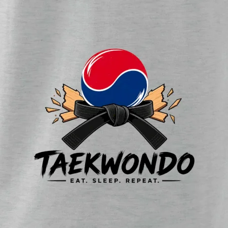 Taekwondo pás a rozlomená deska eat sleep repeat