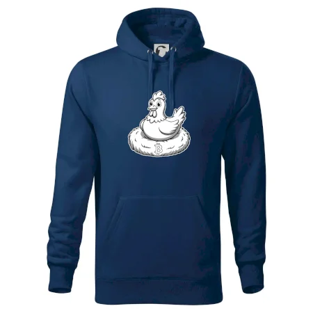 Kurča sediace na bitcoinovom hniezde