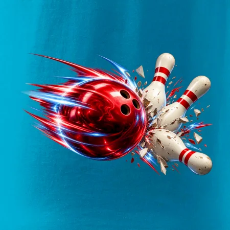 Bowlingová koule v akci a padající kuželky