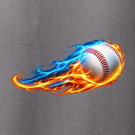 Letící baseballový míček v plamenech