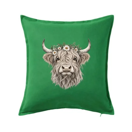 Highlandská krava s kvetinami