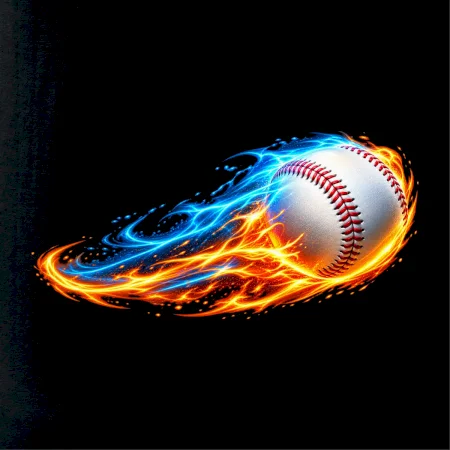 Letící baseballový míček v plamenech