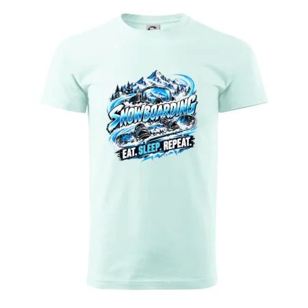 Snowboard s horským sněhem eat sleep repeat