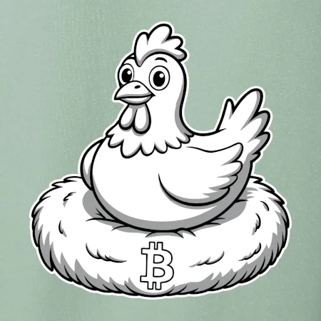 Kurča sediace na bitcoinovom hniezde