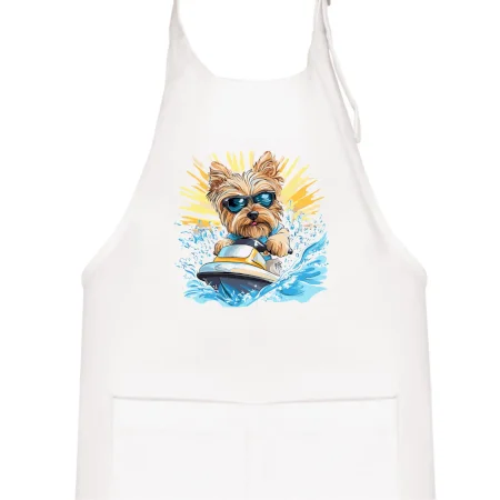 Yorkšírsky teriér na vodnom skútri