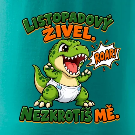 Novembrový živel zelený dinosaurus rex v plienke