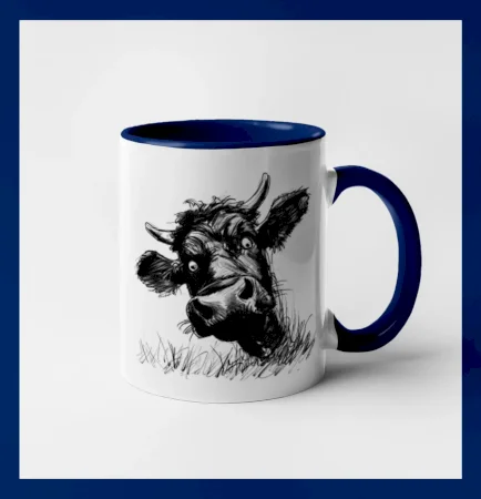 Čiernobiela karikatúra čierna krava hlava