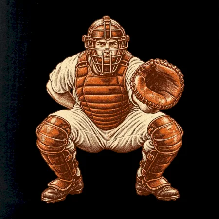 Baseballový catcher retro rytina