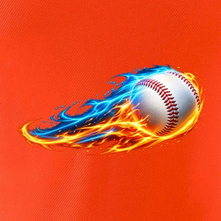 Letící baseballový míček v plamenech