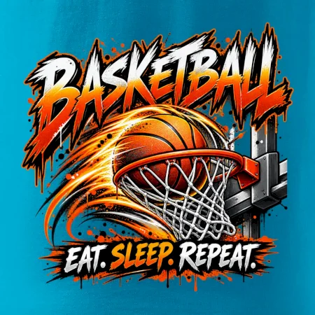 Basketbalový kôš s loptou eat sleep repeat