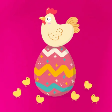 Sliepka sediaca na veľkonočnom vajci