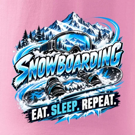 Snowboard s horským sněhem eat sleep repeat