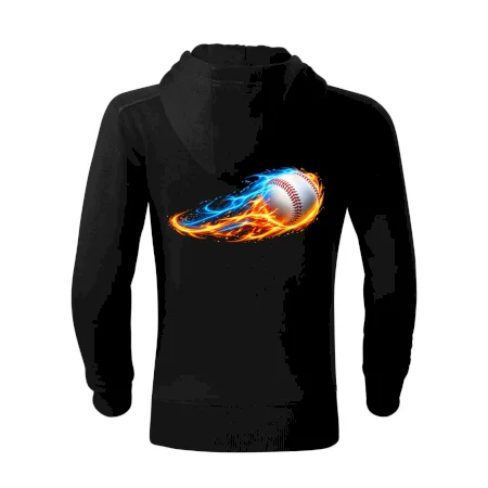 Letící baseballový míček v plamenech