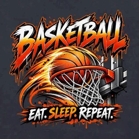 Basketbalový kôš s loptou eat sleep repeat