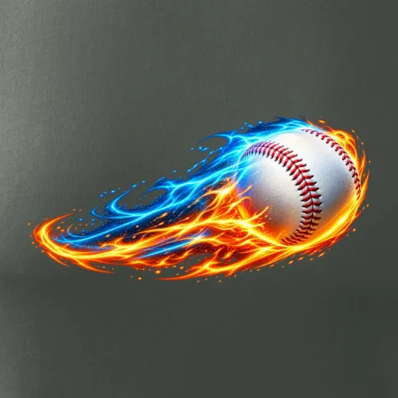 Letící baseballový míček v plamenech