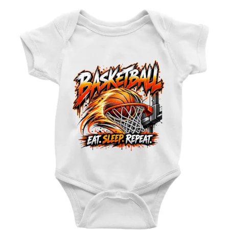 Basketbalový kôš s loptou eat sleep repeat