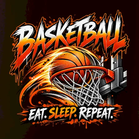 Basketbalový kôš s loptou eat sleep repeat