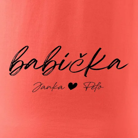 Babička Tričko s menami detí písacie písmo