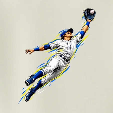 Baseballový polař chytá míček ve výskoku