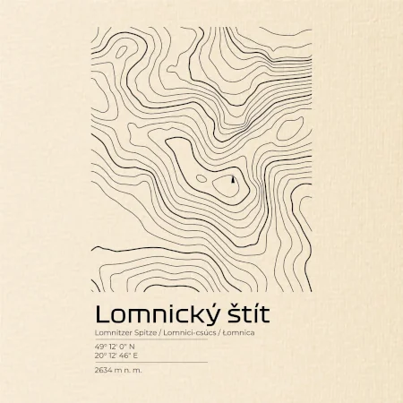 Lomnický štít - vrstevnice v obdĺžniku