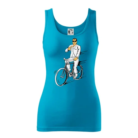 Gentleman na bicykli s pivom
