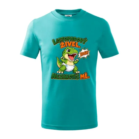 Novembrový živel zelený dinosaurus rex v plienke
