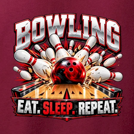 Bowlingová guľa a kolky eat sleep repeat