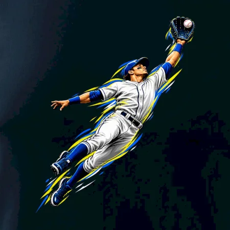 Baseballový polař chytá míček ve výskoku