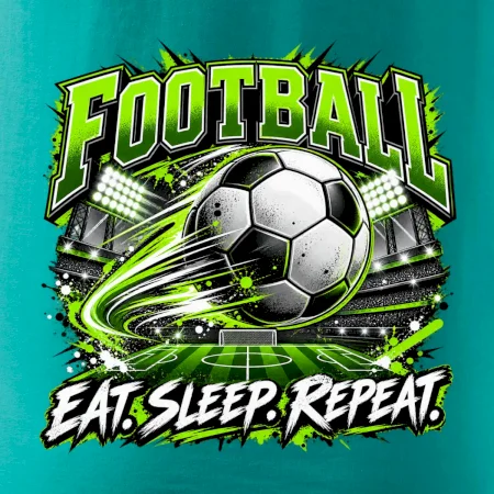Futbalová lopta a štadión eat sleep repeat