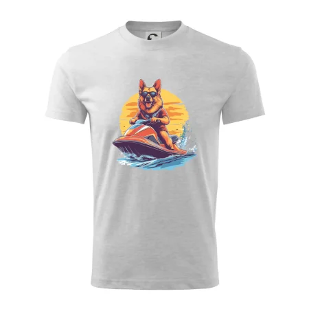 Nemecký ovčiak na vodnom skútri