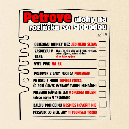 Tričko na rozlúčku s úlohami vpredu