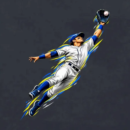 Baseballový polař chytá míček ve výskoku